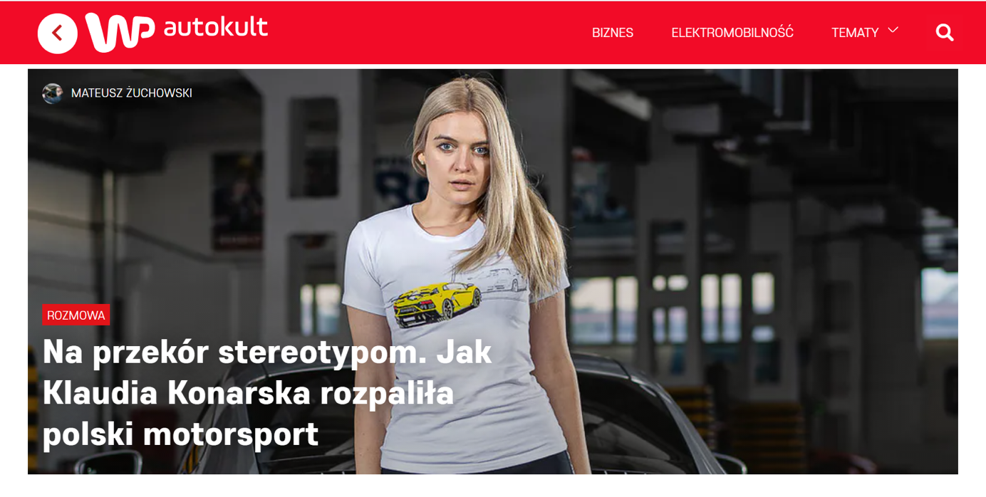 Wywiad z prowadzącą projekt Supercars Mirror Racing, Klaudią Konarską, dla Wirtualnej Polski (WP) AUTOKULT.PL
